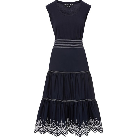 Veronica Beard Amaia Eyelet Dress Navy Pearl (23) - Picture 1 of 6